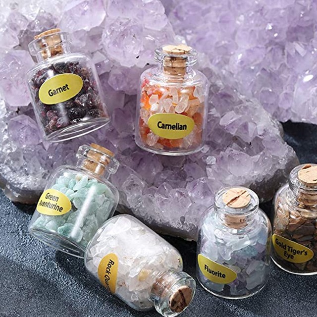 Mini botellas de piedras preciosas, conjunto de piedras